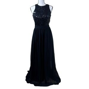 Tawny Black Sequin Open Back Evening‎ Gown Womens Small Formal Dress Sleeveless